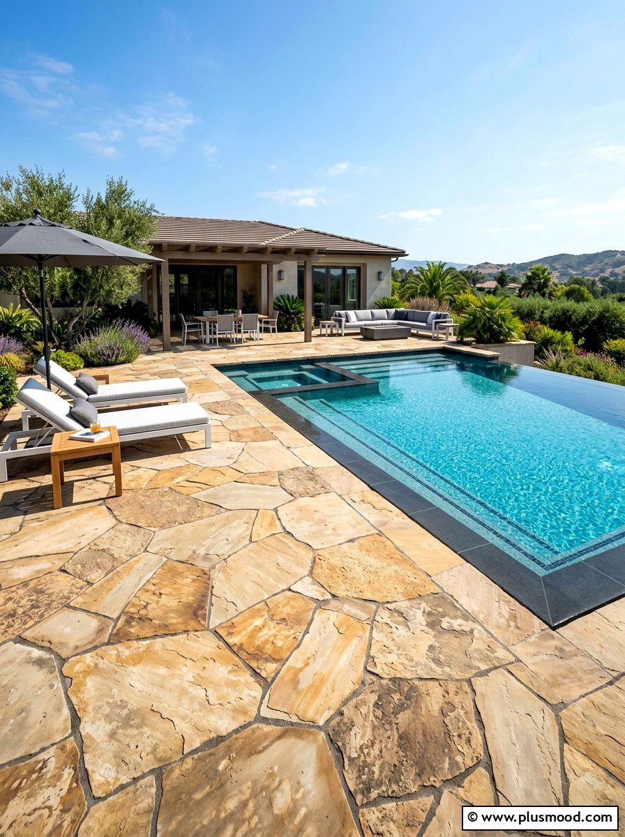 Flagstone Pool Deck - 25 pool landscaping ideas with rocks