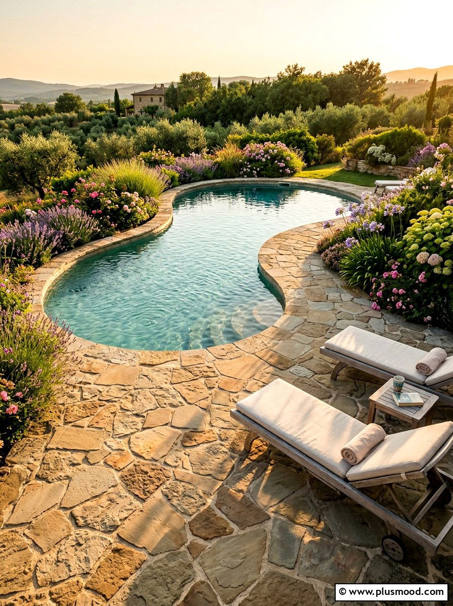 Flagstone Pool Deck Layout - 25 summer pool patio ideas