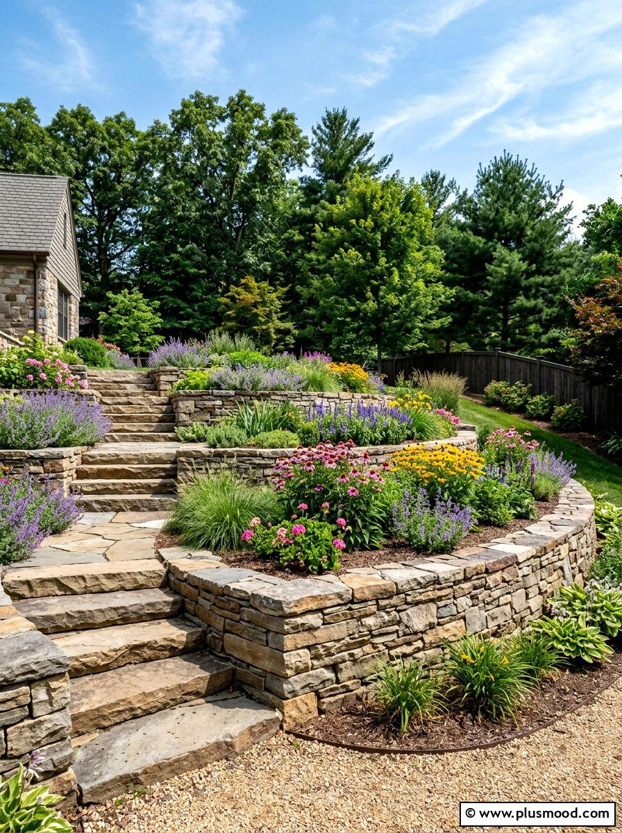 Flagstone Retaining Wall - 25 small backyard ideas with flagstone