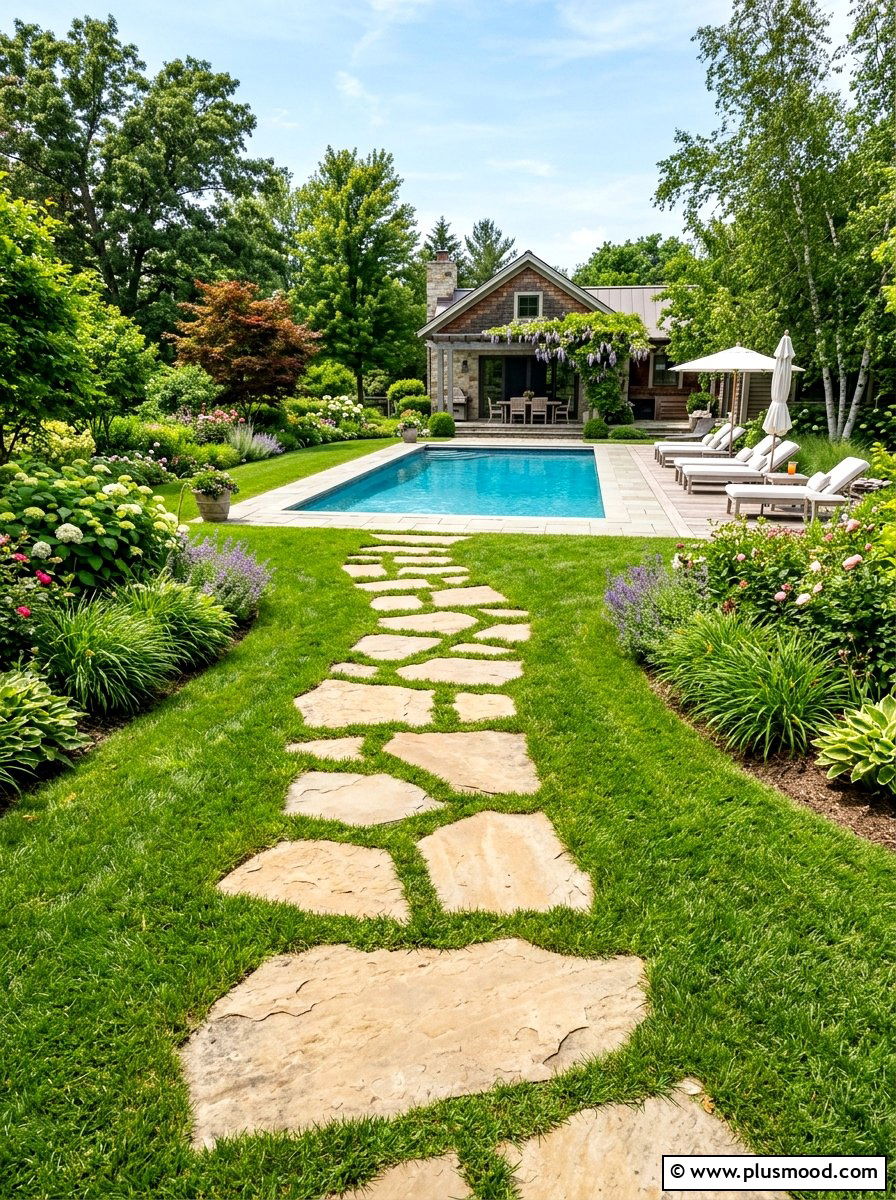 Flagstone Stepping Stones - 25 pool landscaping ideas with rocks