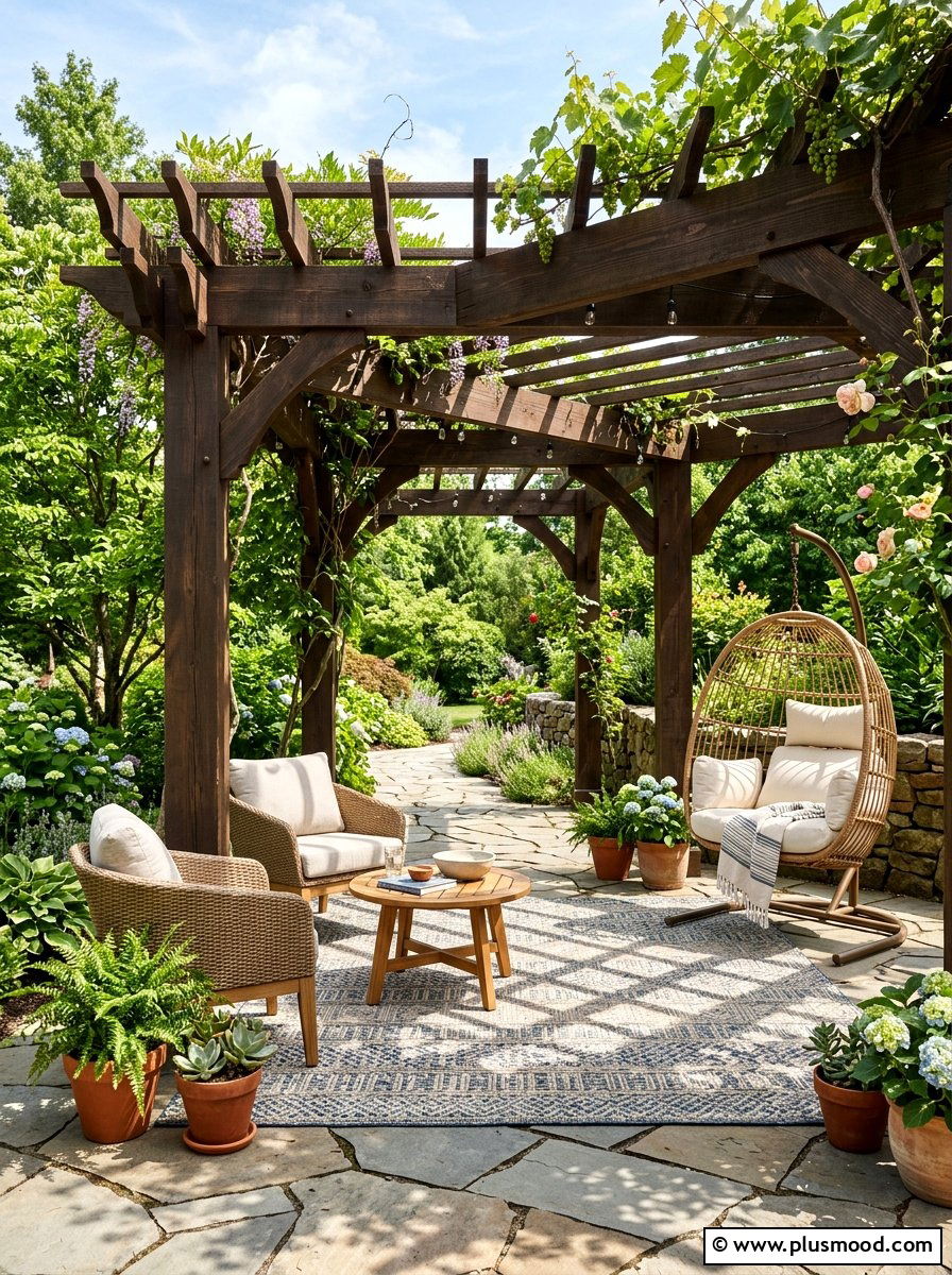 Flagstone Under Pergola - 25 small backyard ideas with flagstone