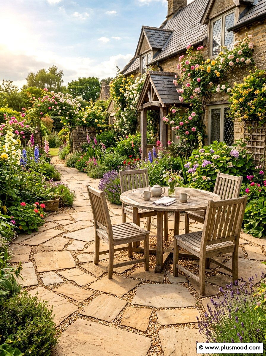 Flagstone and gravel patio - 25 small backyard ideas with gravel