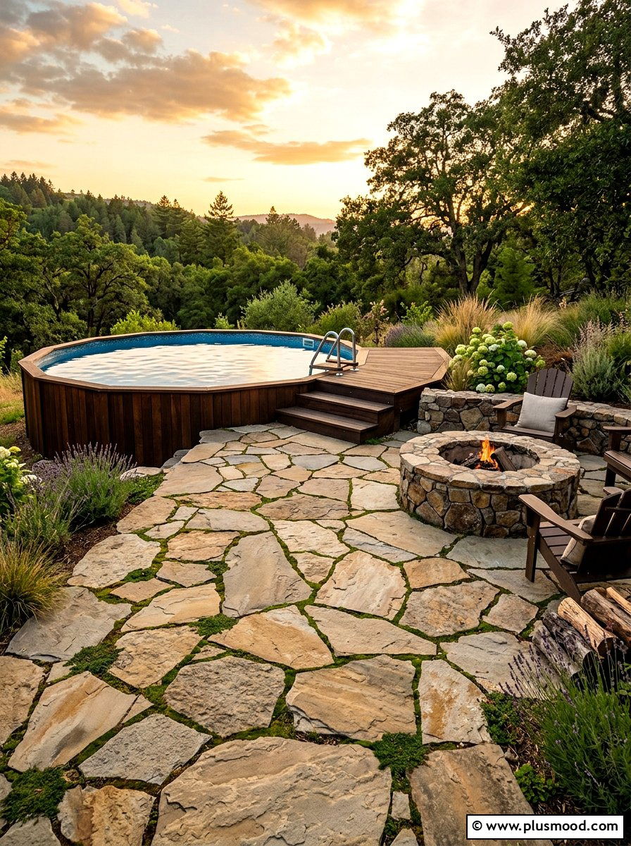 Flagstone patio pool transition - 25 pool landscaping ideas for above ground pools