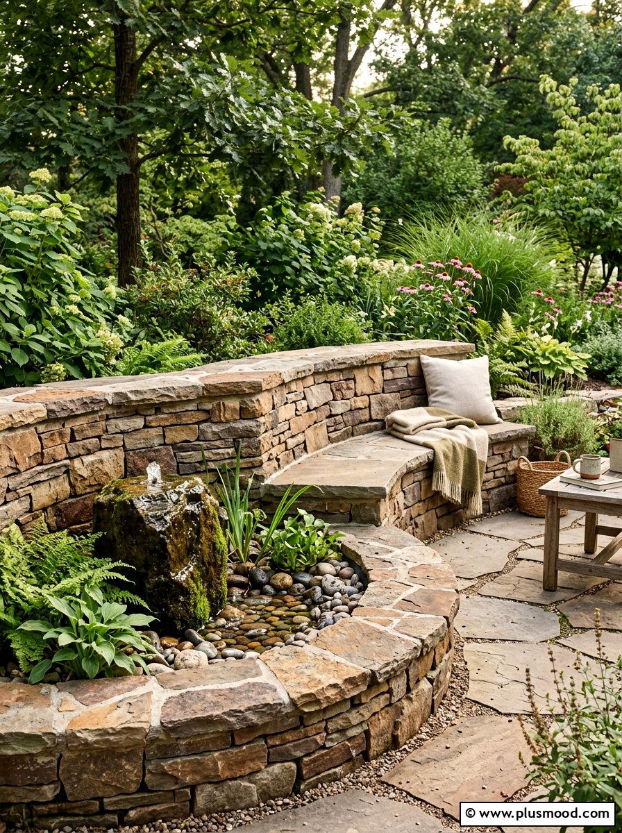 Flagstone patio seating wall - 25 small backyard ideas with seating wall