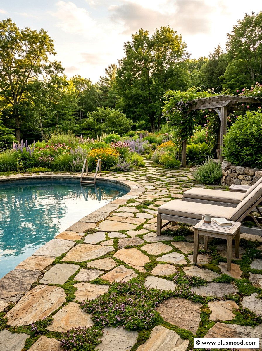Flagstone pool deck landscaping - 25 pool landscaping ideas with outdoor seating