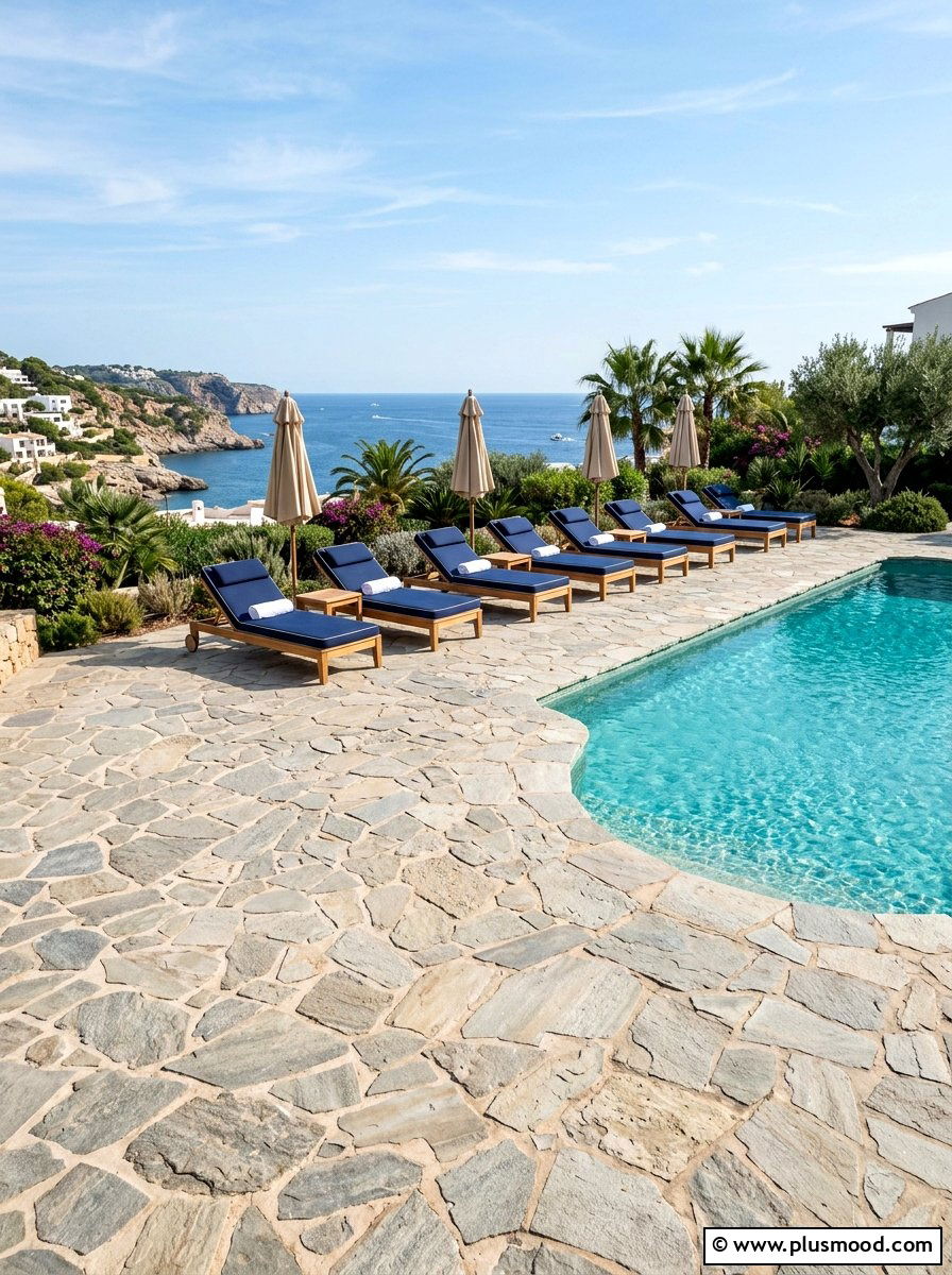 Flagstone pool lounge - 25 pool landscaping ideas with natural stone
