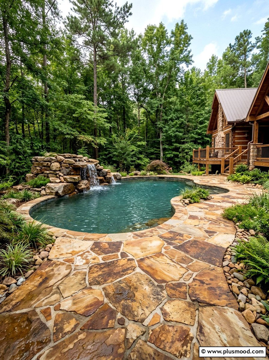 Flagstone pool surround - 25 pool landscaping ideas with pavers