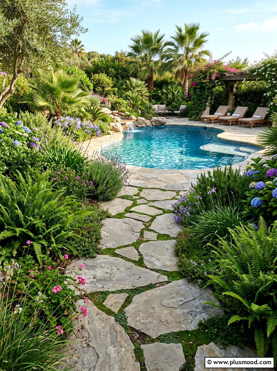 Flagstone pool walkway design - 25 pool landscaping ideas for saltwater pools