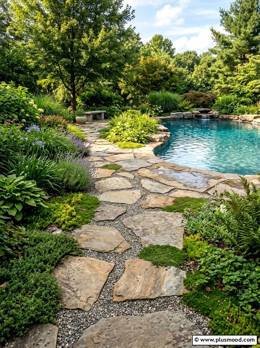 Flagstone pool walkway walkway - 25 pool landscaping ideas for small backyards