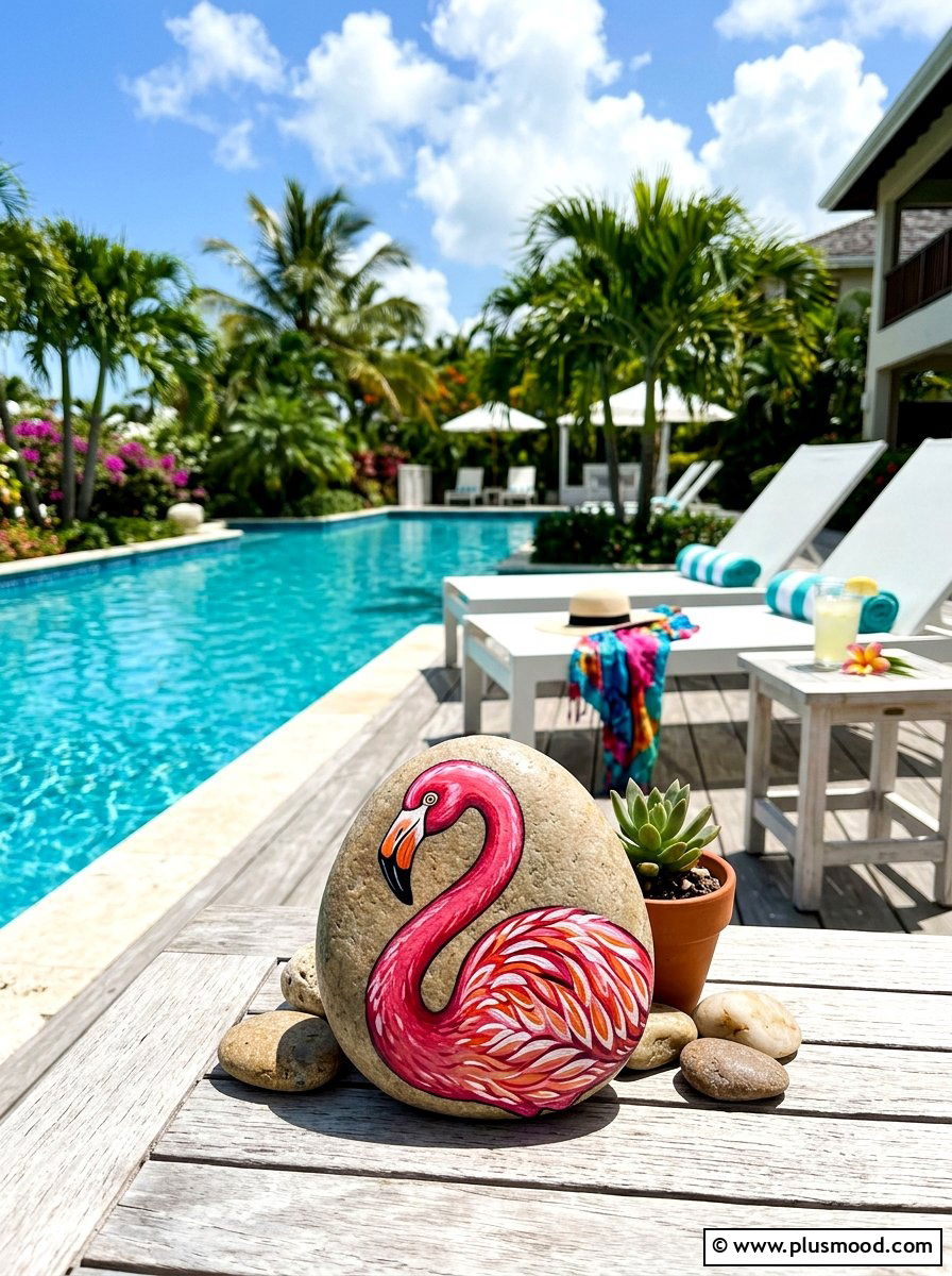 Flamingo Painted Rock - 25 painted rock ideas with birds