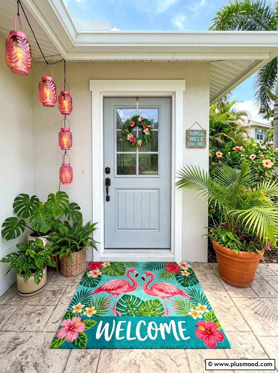 Flamingo welcome mat - 25 summer welcome mat ideas for summer