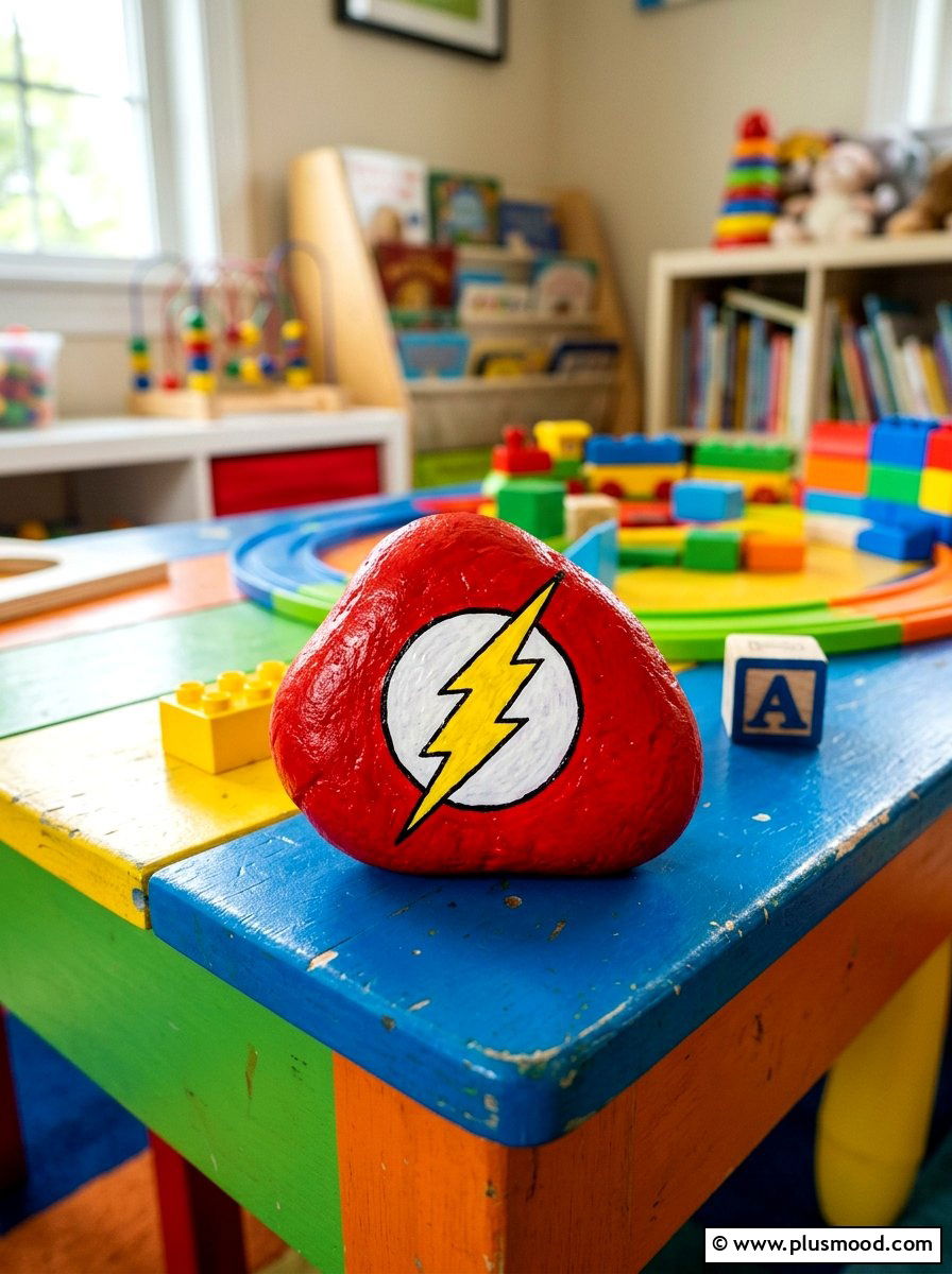 Flash Bolt - 25 painted rock ideas with superhero theme