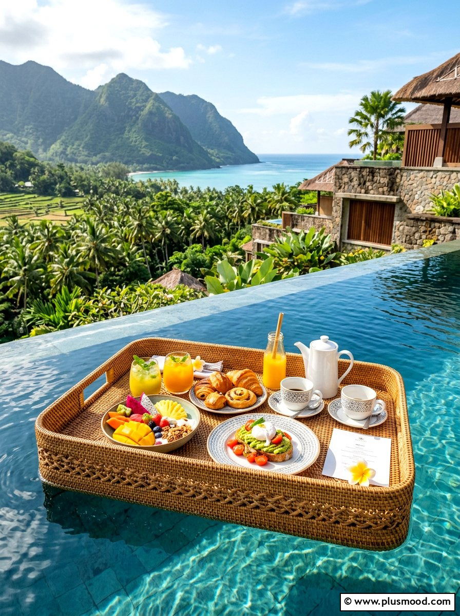 Floating Breakfast Tray Setup - 25 summer pool party decor ideas