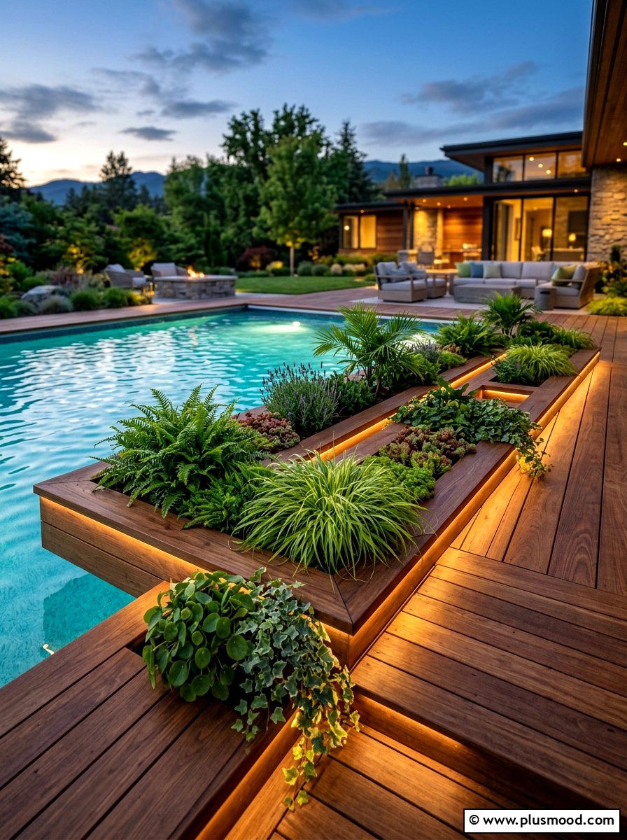 Floating Deck Planter - 25 pool landscaping ideas with raised garden beds