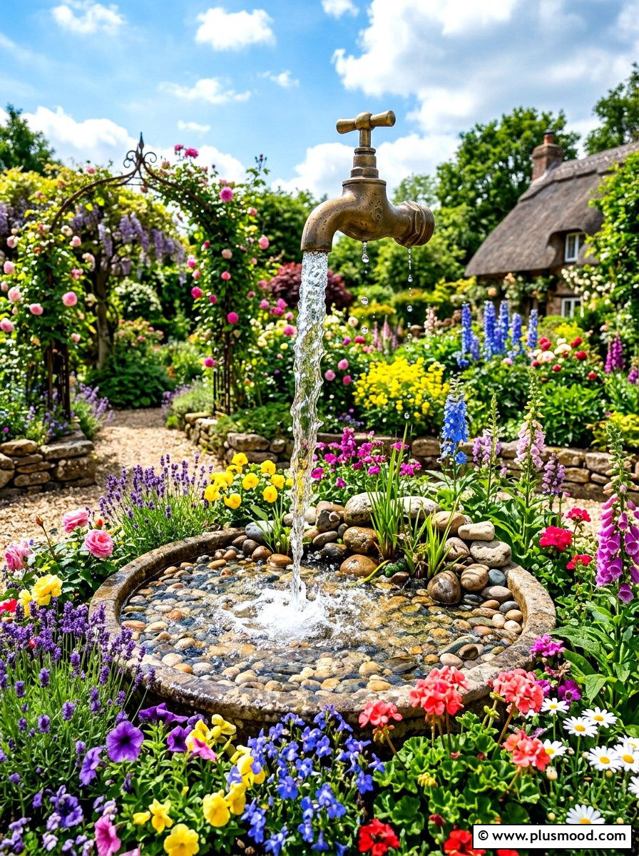 Floating Faucet Fountain - 25 summer garden fountain ideas