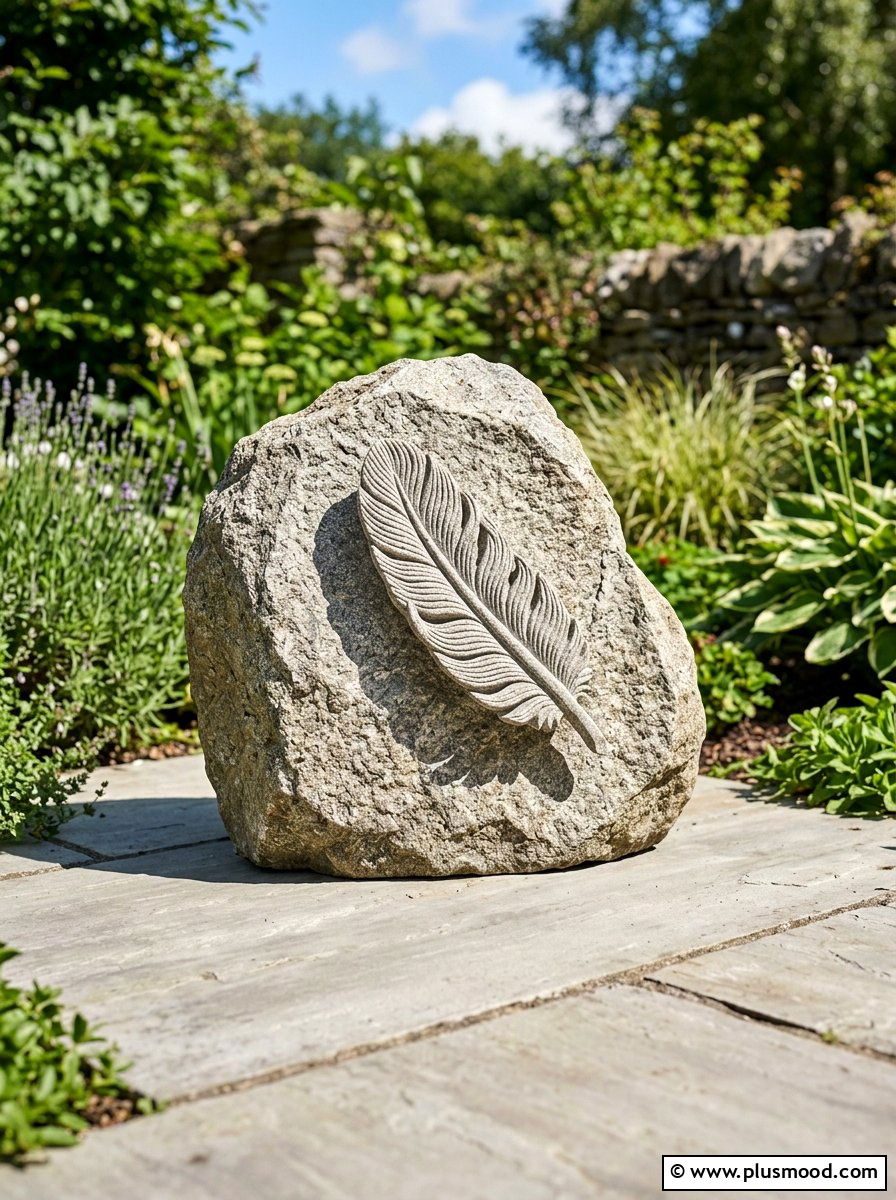 Floating Feather - 25 painted rock ideas with feather design