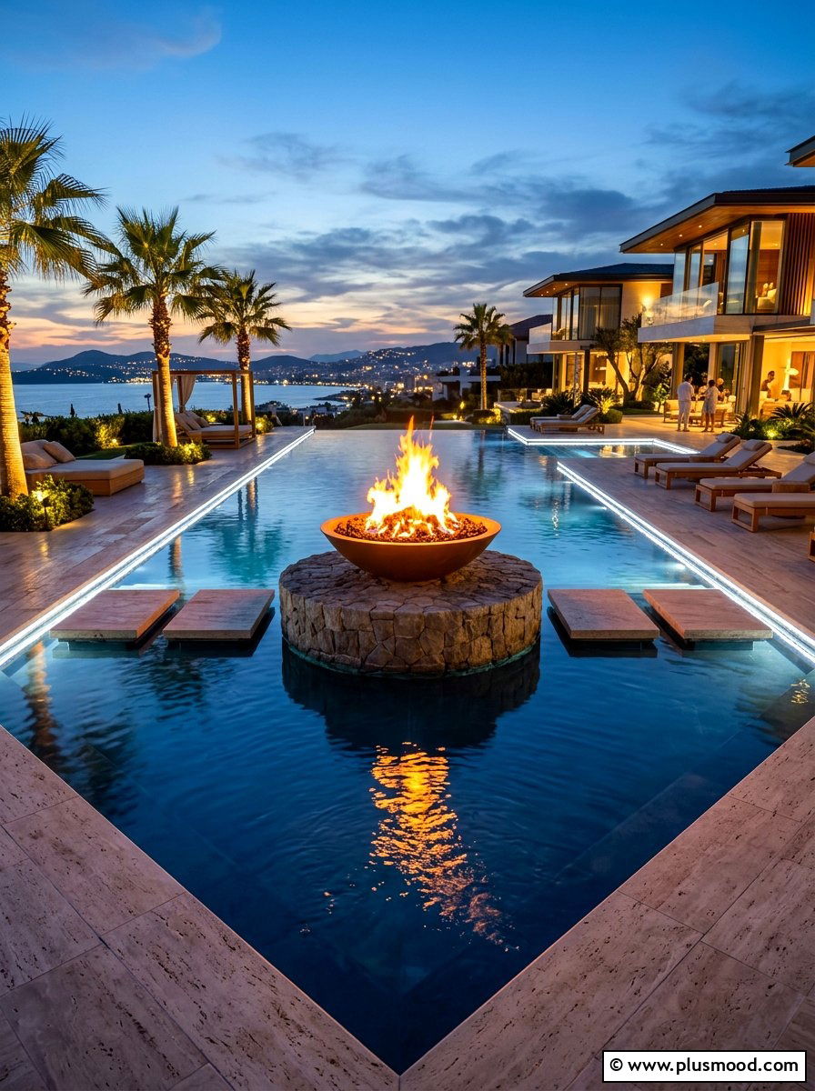 Floating Fire Pit Over Pool - 25 summer poolside fire feature ideas