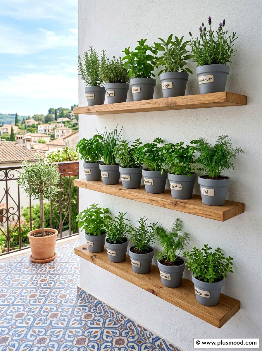 Floating Herb Shelf - 25 summer balcony herb garden ideas