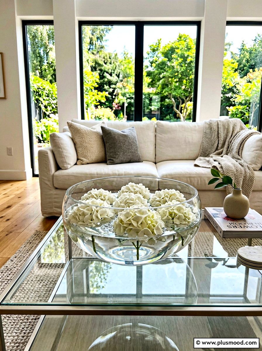 Floating Hydrangea Bowl - 25 late summer hydrangea decor ideas