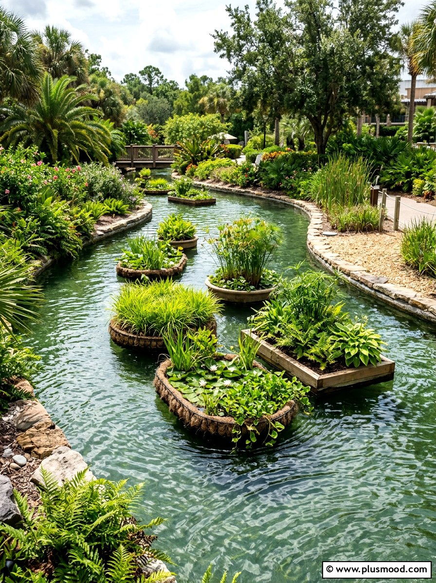 Floating Island Planters - 25 pool landscaping ideas for lazy river pools