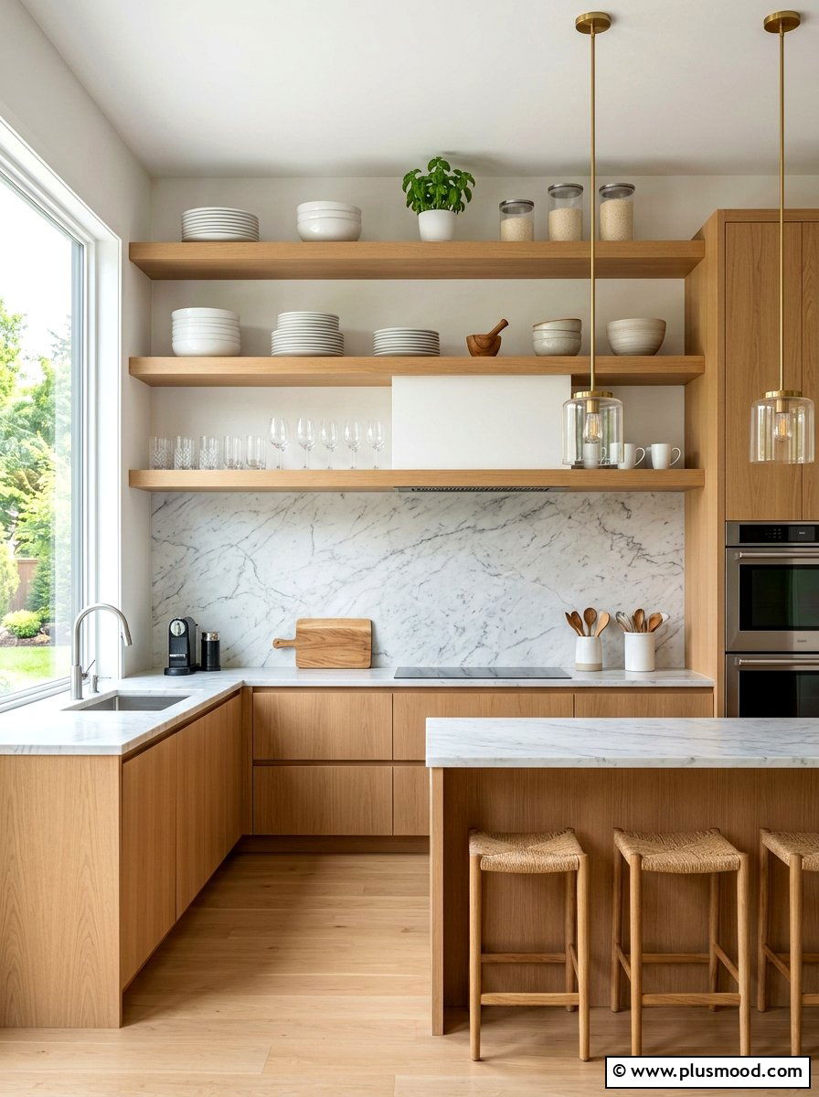 Floating Kitchen Wood Shelves - 25 summer relaxed luxury decor ideas