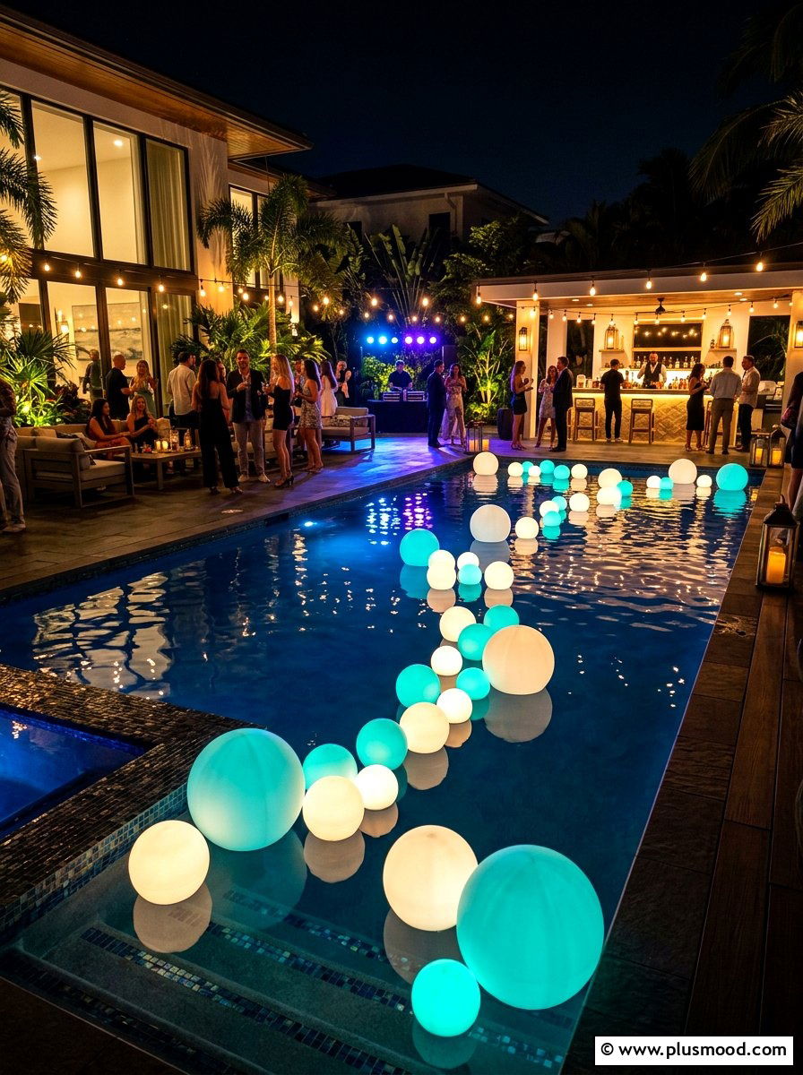 Floating Pool Lights For Night Parties - 25 pool landscaping ideas with night lighting