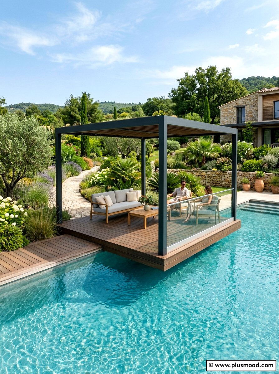 Floating Pool Pergola - 25 pool landscaping ideas with pergola