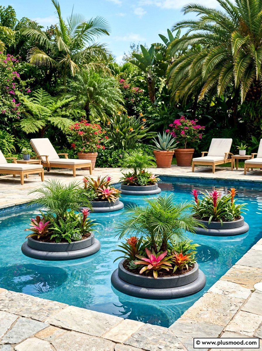 Floating Pool Planters - 25 pool landscaping ideas with tropical theme