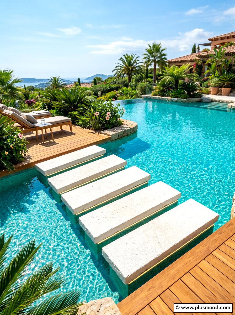 Floating Pool Steps - 25 summer modern pool backyard ideas