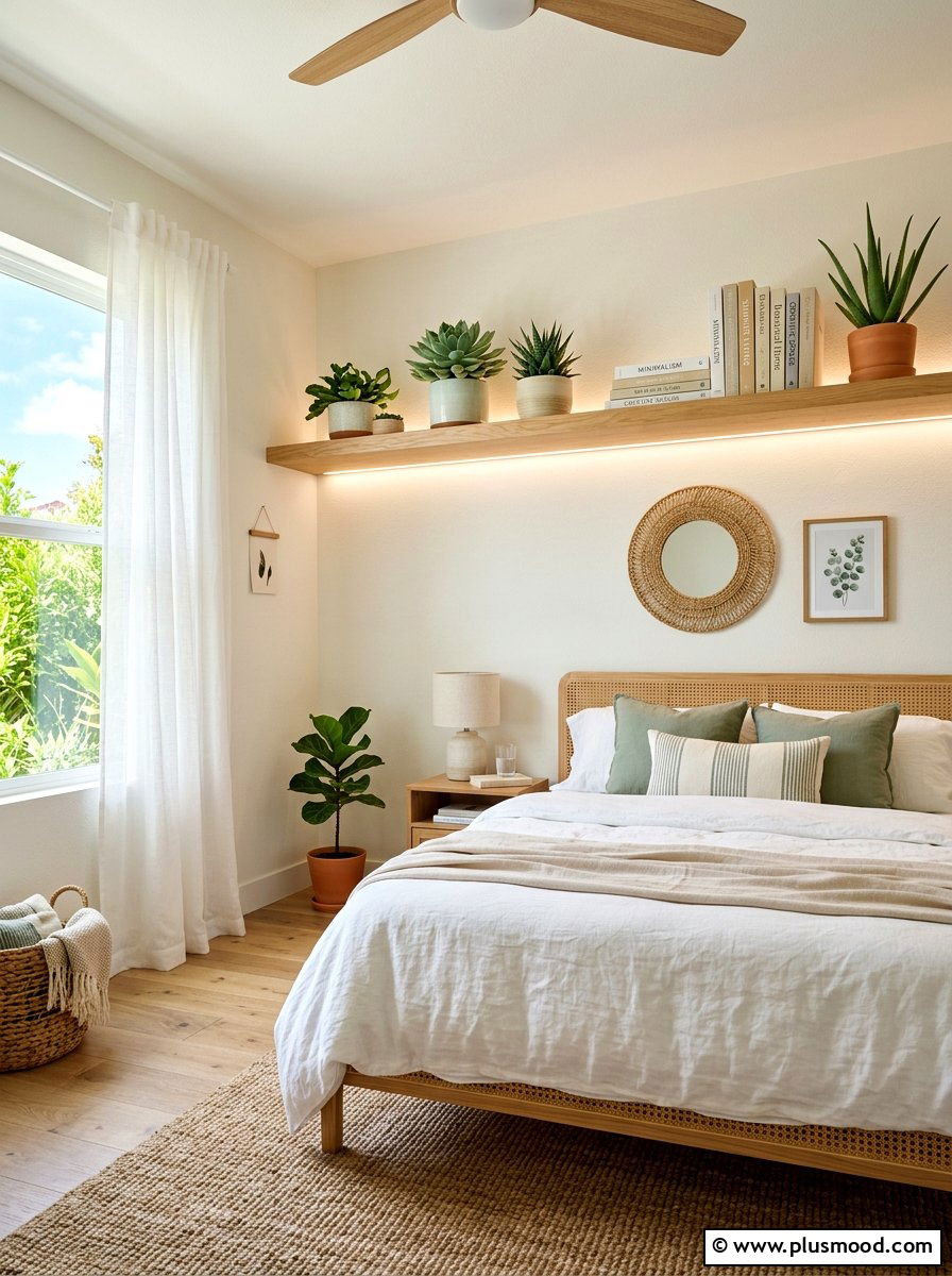 Floating Shelf Light - 25 summer bedroom lighting ideas