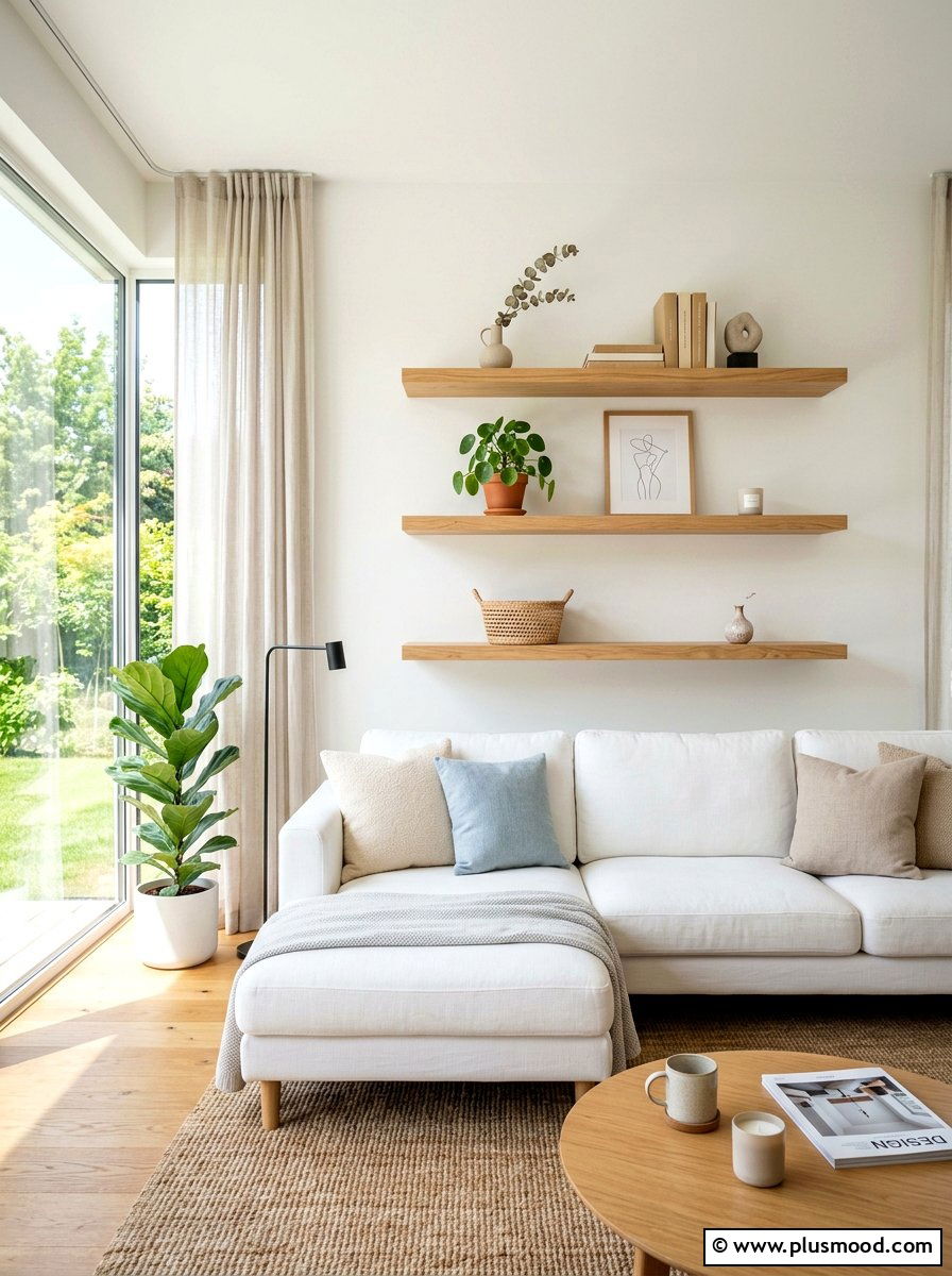 Floating Shelf Living Room - 25 light summer living room ideas