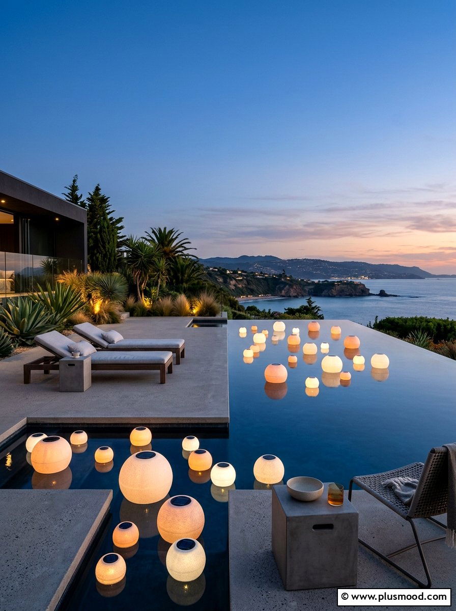 Floating Solar Pool Globes - 25 pool landscaping ideas with solar lights