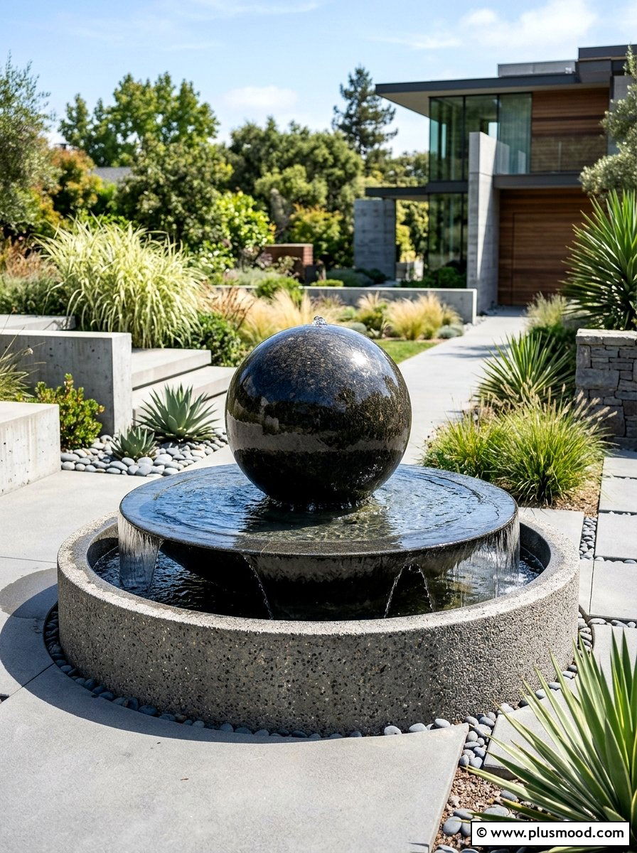Floating Sphere Fountain - 25 outdoor garden decor ideas with water features