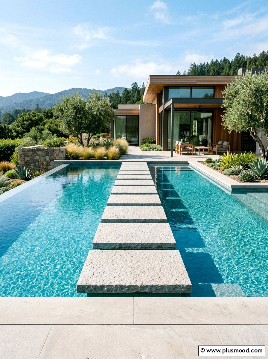 Floating Step Pool Walkway - 25 pool landscaping ideas with Japanese style