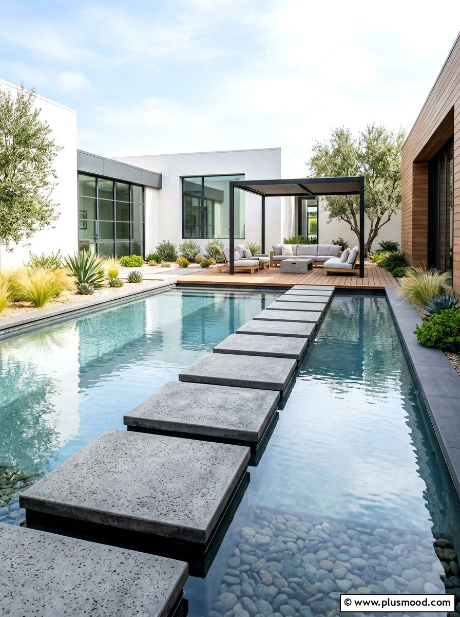 Floating Step Stones - 25 pool landscaping ideas for courtyard pools