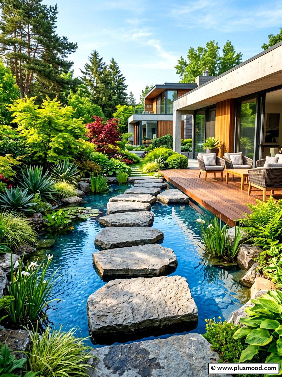 Floating Stepping Stones - 25 summer patio ideas with water feature