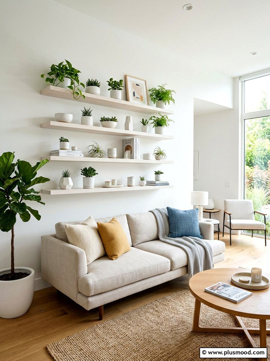 Floating Wall Shelves - 25 late summer living room ideas