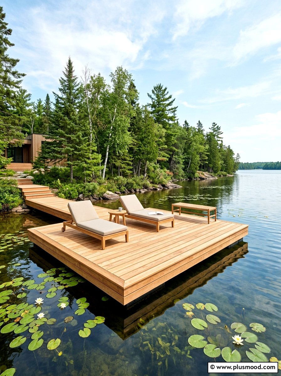 Floating Wood Deck - 25 pool landscaping ideas for natural pools