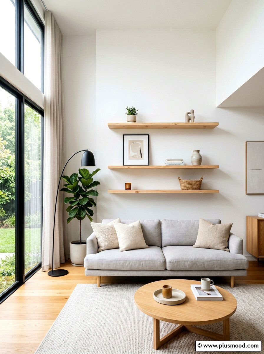 Floating Wood Shelf - 25 summer shelf styling ideas for living room