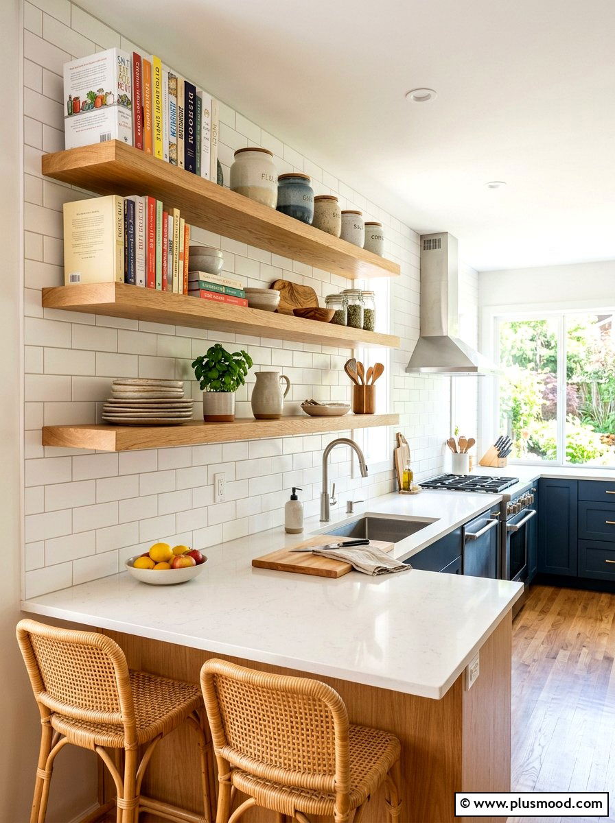 Floating Wood Shelves - 25 summer kitchen makeover ideas