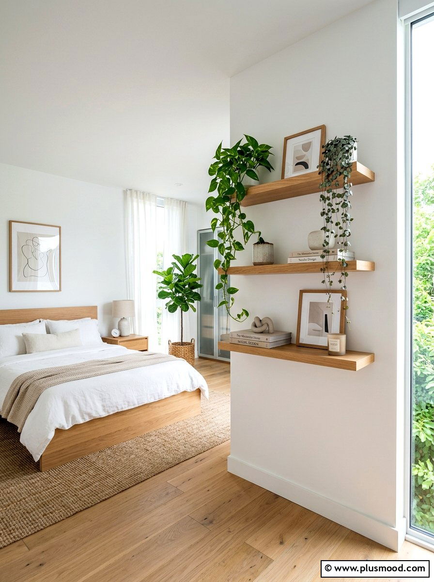 Floating Wood Shelves - 25 summer room refresh ideas for bedroom
