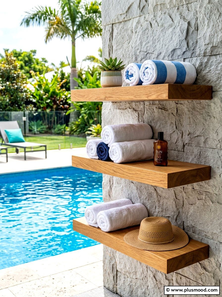 Floating Wood Shelves For Pool - 25 summer towel station ideas for pool area
