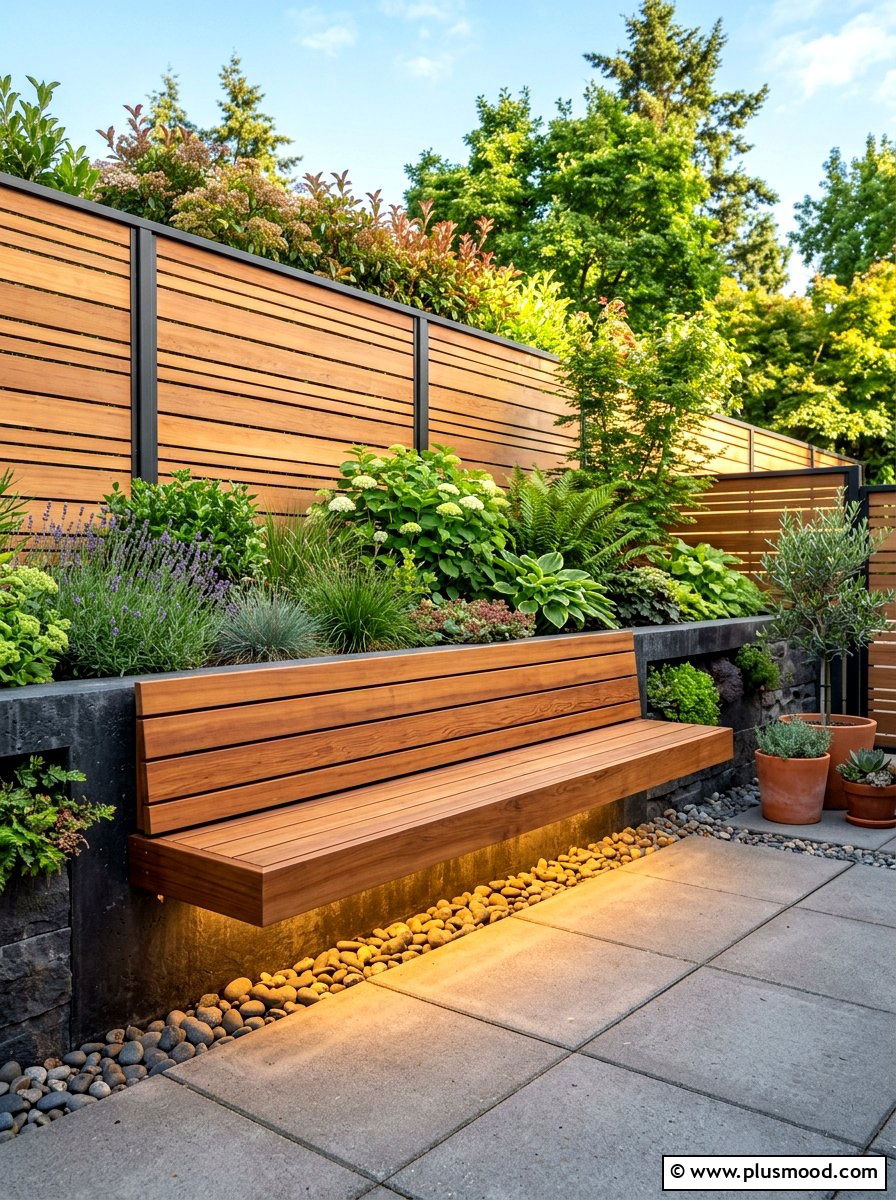 Floating Wooden Bench - 25 summer garden bench ideas