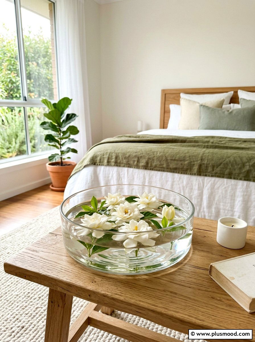 Floating flower bowl - 25 summer flower decor ideas for bedroom