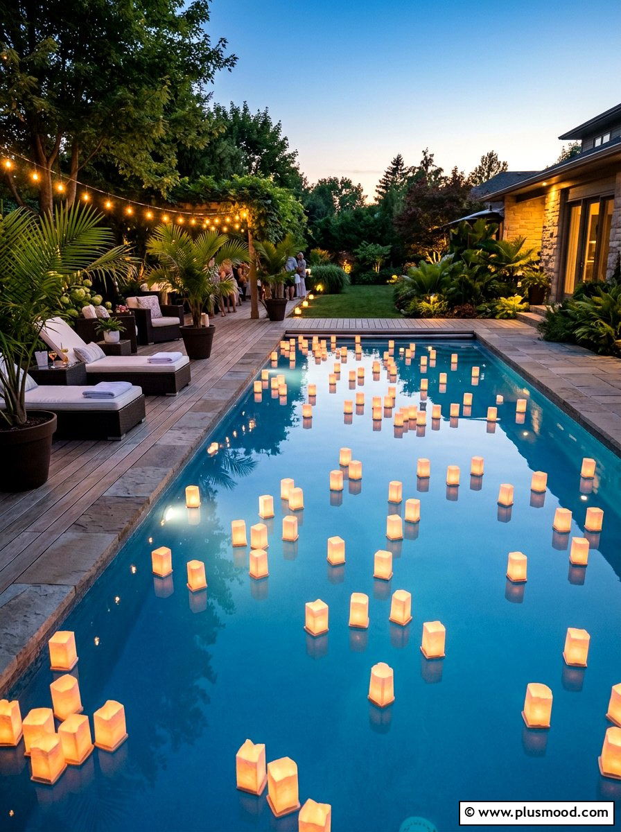 Floating lanterns for swimming pool - 25 summer lantern decor ideas for parties