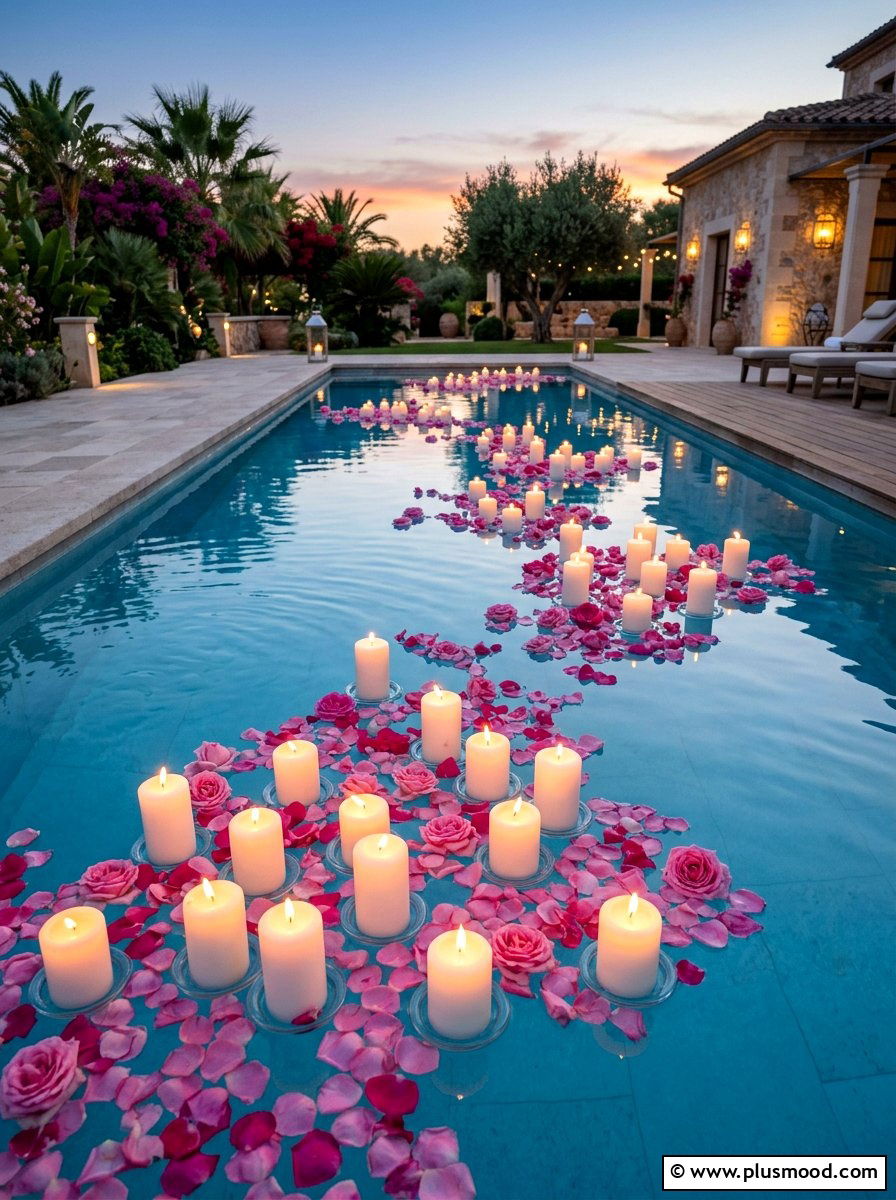Floating pool candles - 25 late summer party decor ideas
