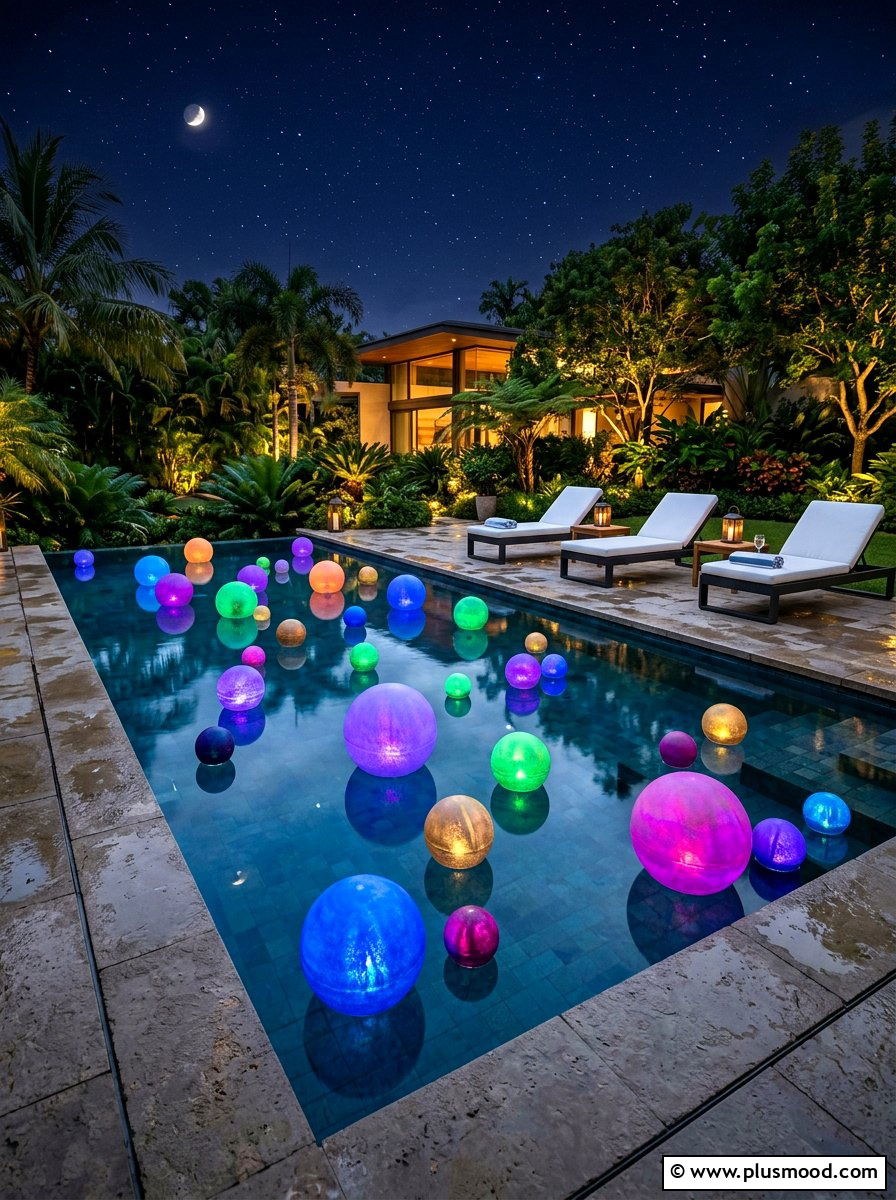 Floating pool glow spheres - 25 summer outdoor lighting ideas for parties