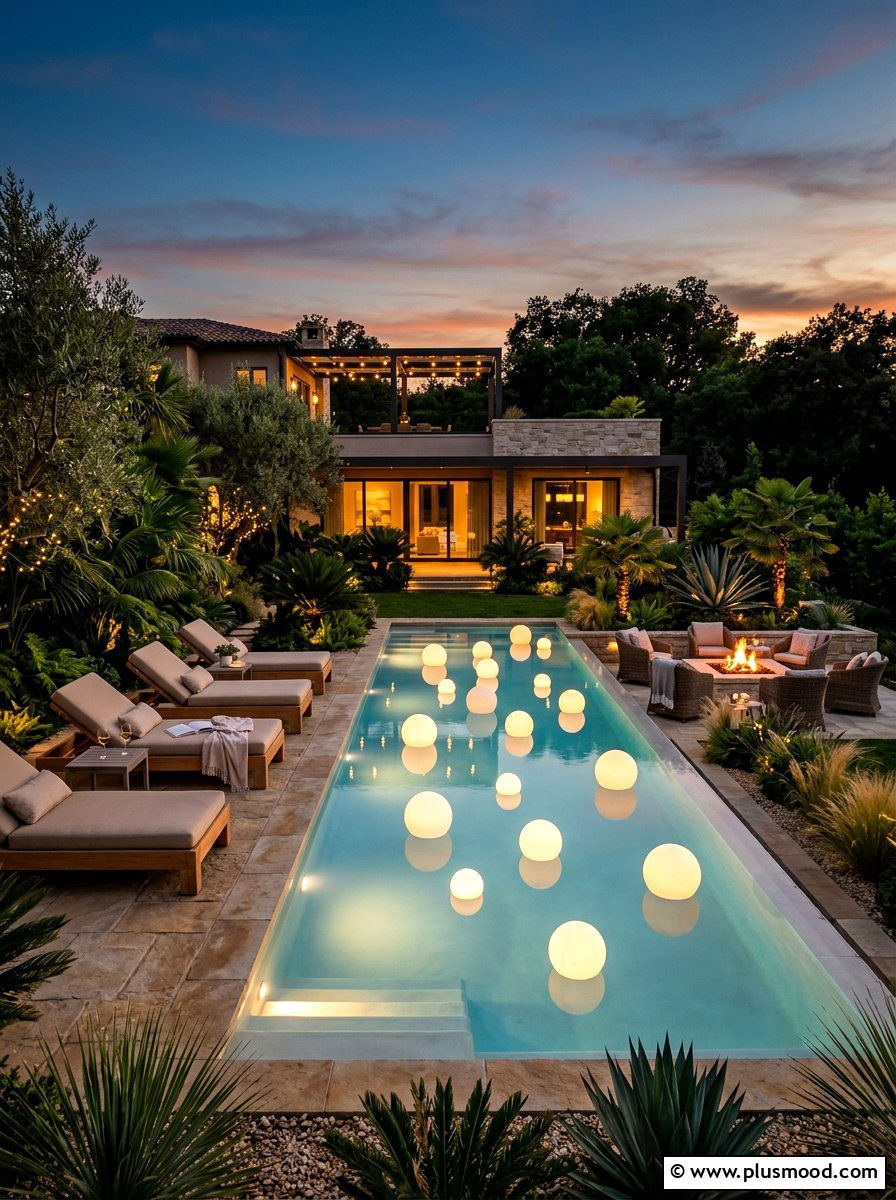 Floating pool lights - 25 summer tropical home decor ideas