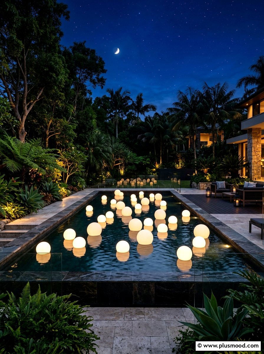 Floating pool lights - 25 pool landscaping ideas on a budget