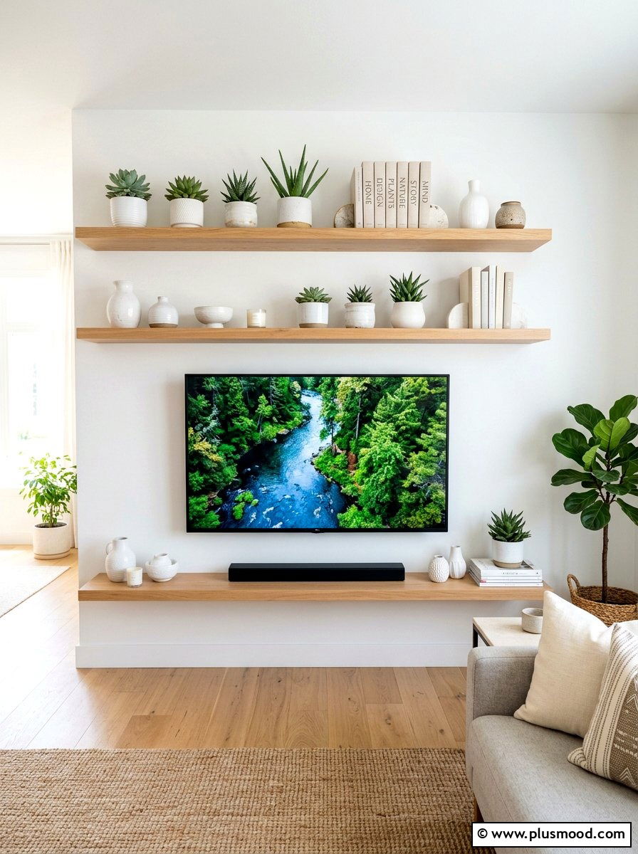 Floating shelf tv wall - 25 summer TV wall decor ideas